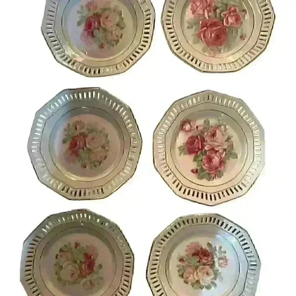 Schumann Bavaria Rare plate set - set of 6 rose  - gold trim - Picture 1 of 2